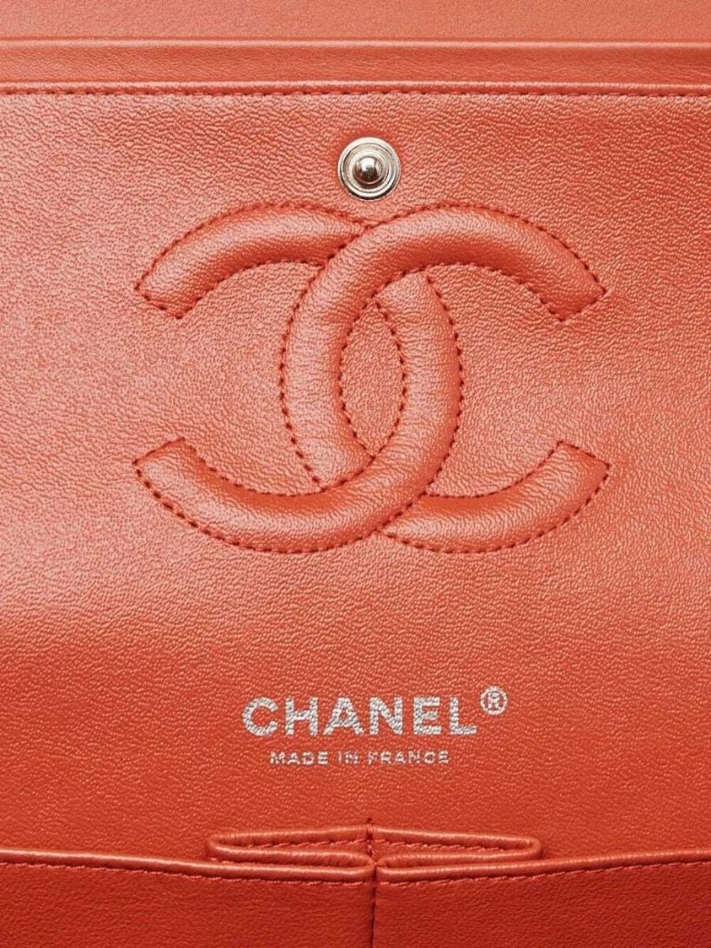 Chanel Orange Quilted Patent Leather Classic Medium Double Flap Bag - Picture 9 of 10